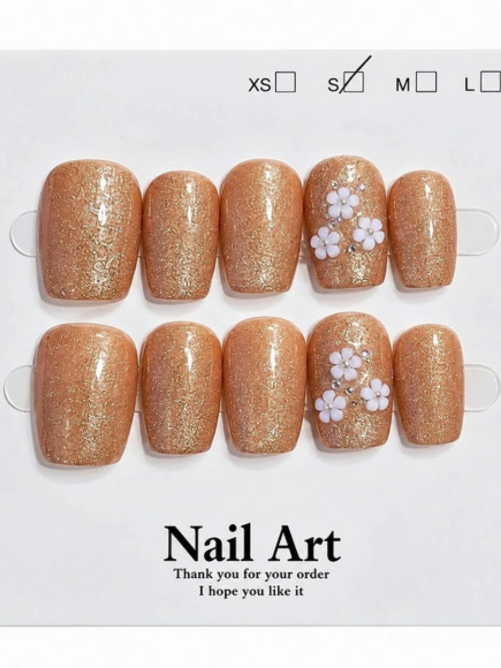 Press-On Nails Floral Brown & White Medium NWT
